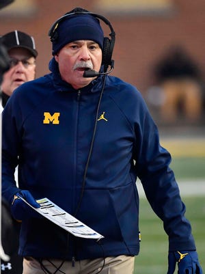 Michigan defensive coordinator Don Brown looks on during the Wolverines' 35-10 win over Maryland on Nov. 11, 2017 in College Park, Md.