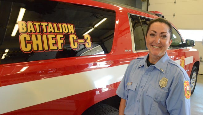 Lt. Michele Hughey has been promoted as the first female battalion chief at the Battle Creek Fire Department.