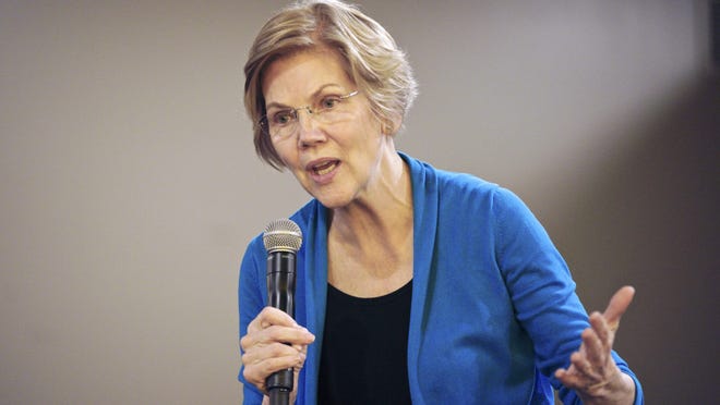 Sen. Elizabeth Warren, D-Mass, speaks during an organizing event at McCoy's Bar Patio and Grill in Council Bluffs, Iowa, Jan. 4, 2019.