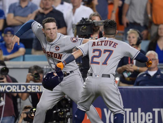 Game 2 at Dodger Stadium: Jose Altuve celebrates his