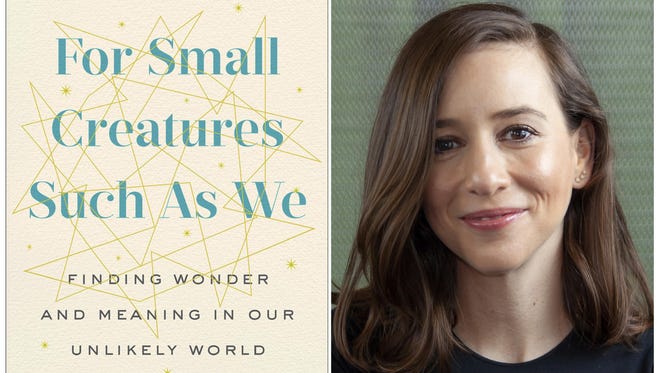This combination of photos released by G.P. Putnam’s Sons shows a cover image for the book, "For Small Creatures Such As We: Finding Wonder And Meaning In Our Unlikely World," and a portrait of author Sasha Sagan. G.P. Putnam’s Sons announced Thursday that Sagan’s book is coming out in October. She will share memories of her father, Carl Sagan, the famed astronomer, and explore her beliefs in the prevalence of science and the natural world.