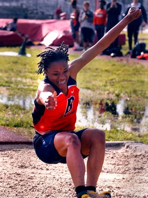 Tanalya Gordon of Blackman participates in Girls Long Jump during the Rutherford County Girls Track and Field Championship at Stewarts Creek on Tuesday April 24, 2018.  