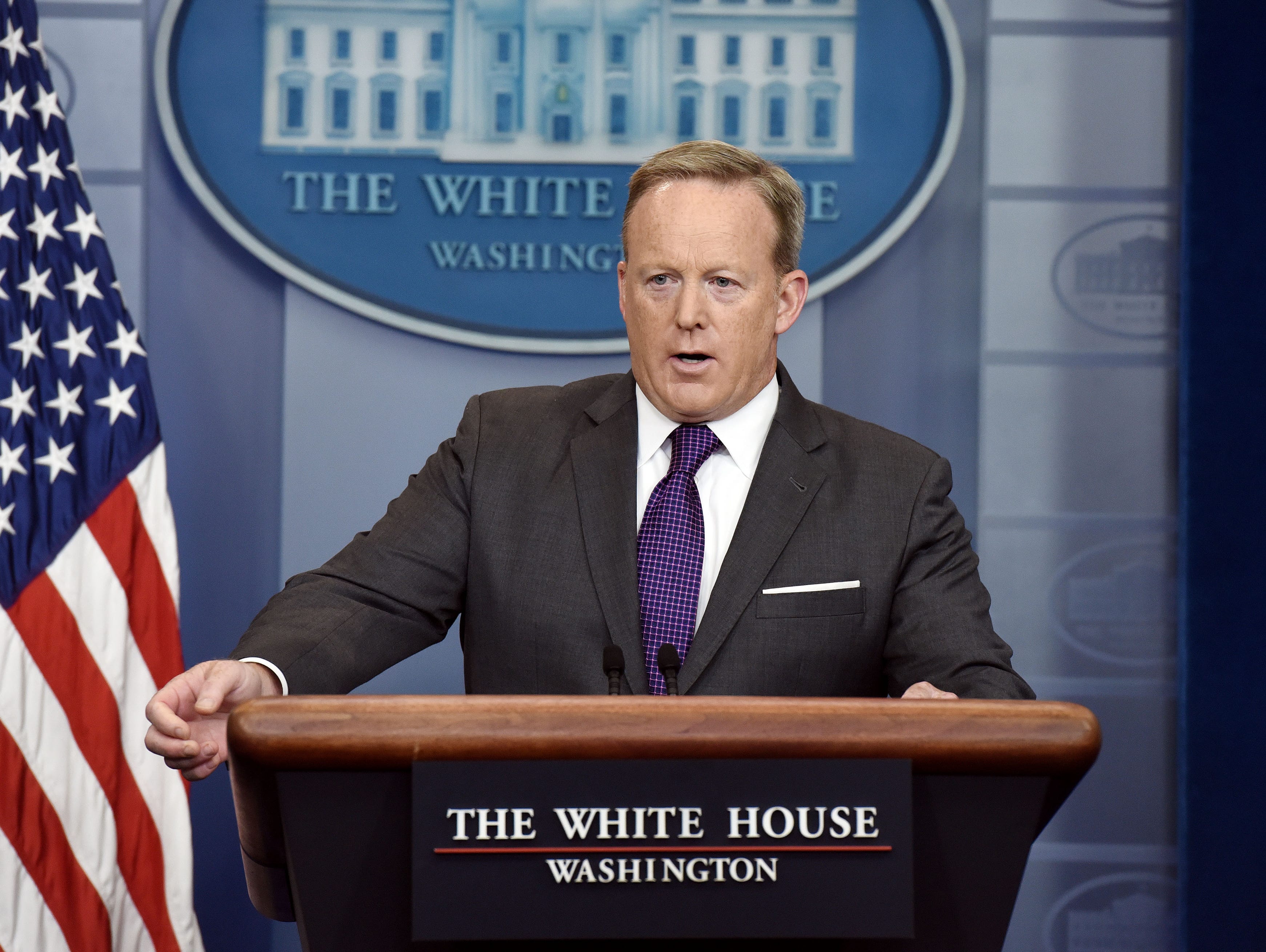 White House press secretary Sean Spicer briefs members of the media during a daily briefing on July 17, 2017.