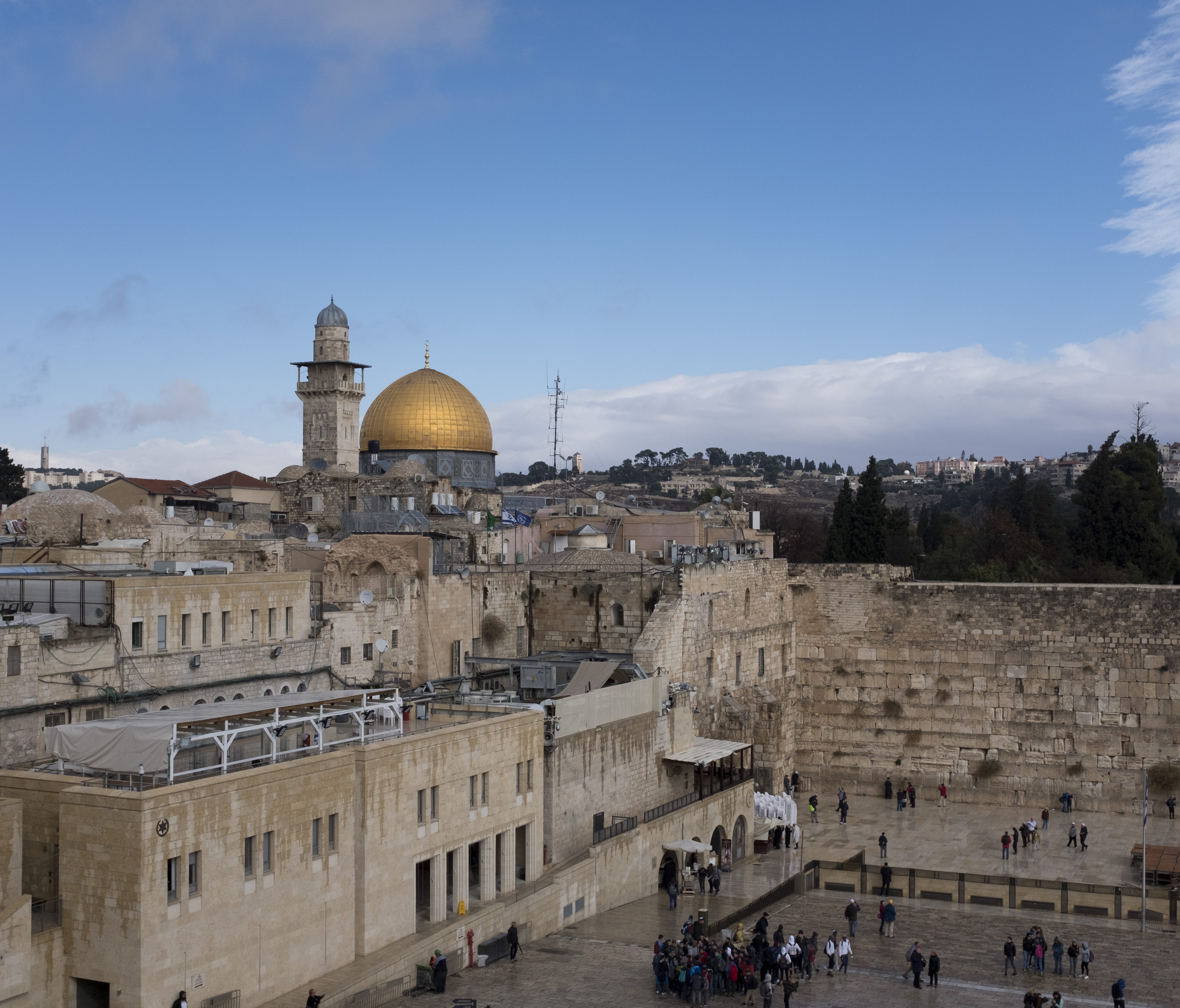 A view of the Western Wall and the golden Dome of the Rock Islamic shrine on Dec. 6, 2017 in Jerusalem, Israel.
