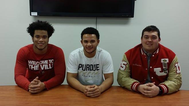 Jeffersonville High sent three football players to the college level on Wednesday as Danya Overton signed as a preferred walk-on with Louisville, Cam Northern signed as a preferred walk-on at Purdue and Ian Francisco signed a scholarship offer with Kentucky Wesleyan.