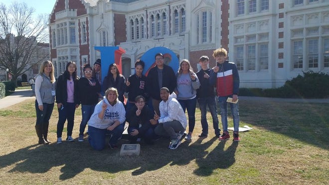 Seminole State College students break for a photo during a recent tour of the University of Oklahoma campus in Norman.
