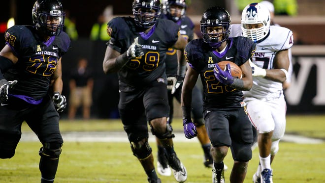 East Carolina running back Breon Allen carries the ball against Connecticut on Oct. 24.