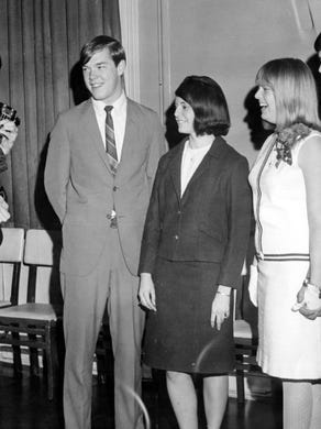 West High School student from left, Richard Brabham, Steve Blankenship, Joyce Zirkle, Susan Pope, and Robert Hamrick in February 1966.