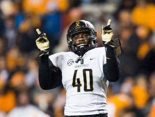 Vanderbilt running back Baffour Osei (40) celebrates