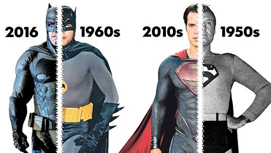 Today's Batman and Superman are screen heroes with superbods