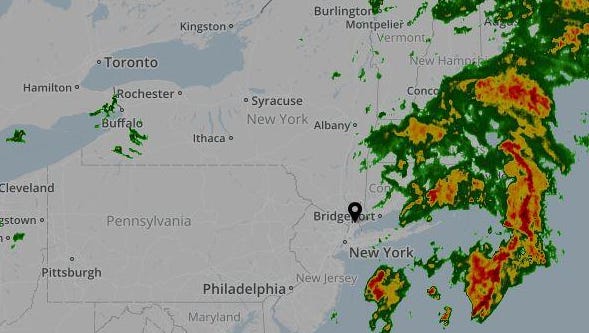 The heavy rain is moving away from the New York area in this AccuWeather.com radar image at 10:45 a.m. Sunday, June 20, 2015. The afternoon is expected to turn partly sunny with a chance of a shower.