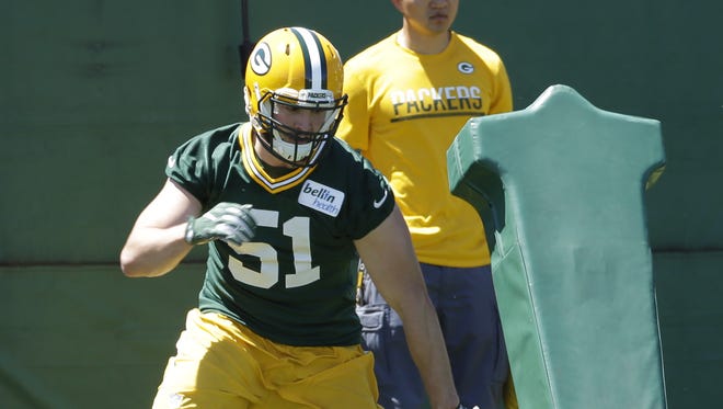 Green Bay Packers linebacker Kyler Fackrell (51) is shown during the team's organized team activities (OTA) Tuesday, June 6, 2017 in Green Bay.