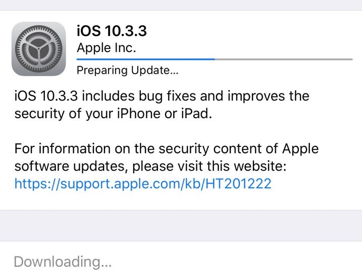 All iOS users should update to iOS version 10.3.3.