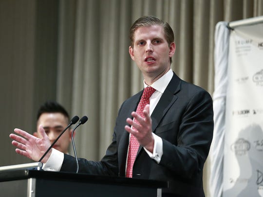 File photo shows Eric Trump speaking at a ceremony for the official opening of the Trump International Tower and Hotel in Vancouver, Canada. The tower is The Trump Organization's first new international property since Donald Trump took office as the U.S. president.