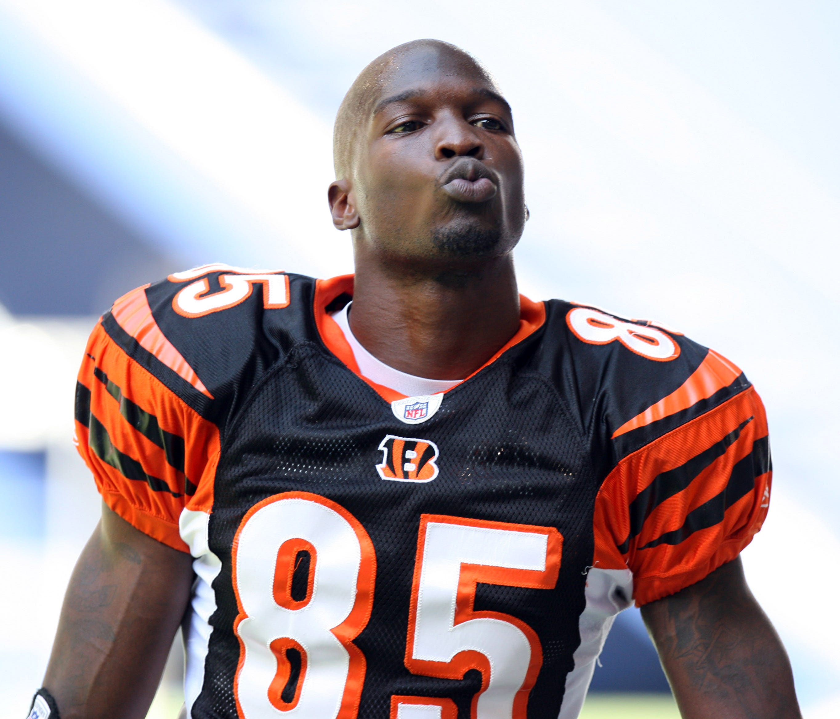 Oct 5, 2008; Irving, TX, USA; Cincinnati Bengals wide receiver Chad Johnson (85) gestures to fans during warm ups before the game against the Dallas Cowboys at Texas Stadium. Dallas defeated Cincinnati 31-22. Mandatory Credit: Nelson Chenault-USA TOD