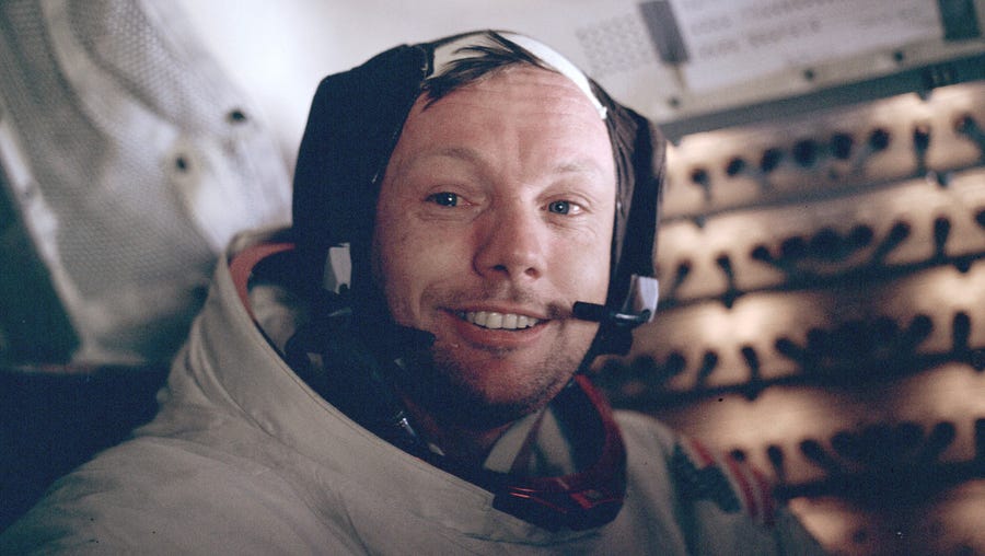 Neil Armstrong inside the lunar lander after his historic