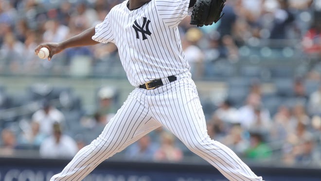 NY Yankee pitcher Luis Severino in the first inning.