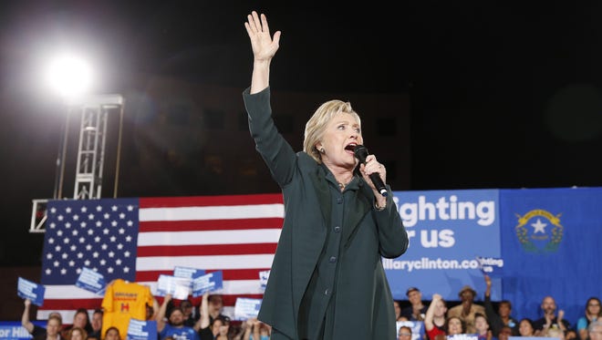 Democratic presidential candidate Hillary Clinton speaks during a Feb. 19 rally in Las Vegas.