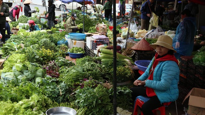 A farmer's market in the highlands of Vietnam — not all that different from farmer's markets in Wisconsin.