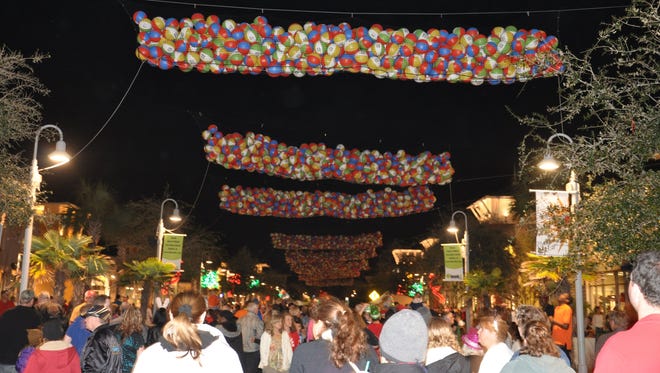 Panama City Beach's family-friendly New Year's Eve festival marks the new year by dropping 10,000 inflatable beach balls along Pier Park Drive.
