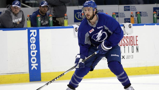 Tampa Bay Lightning right wing Ryan Callahan works out during media day Tuesday. A year ago Callahan was watching his old team, the Rangers, play in the Stanley Cup after the New York team traded when contract talks stalled.