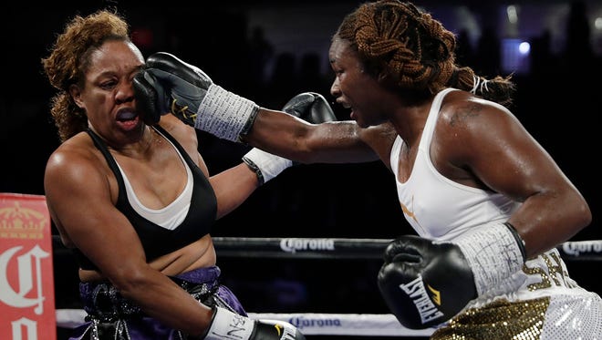 Claressa Shields, right, during her pro debut last November against former USA Boxing teammate Franchon Crews.