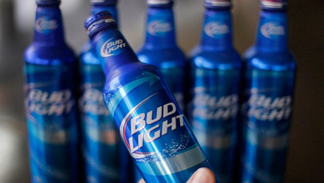 Aluminum bottles of Bud Light beer are on display at Alcoa headquarters in Pittsburgh.