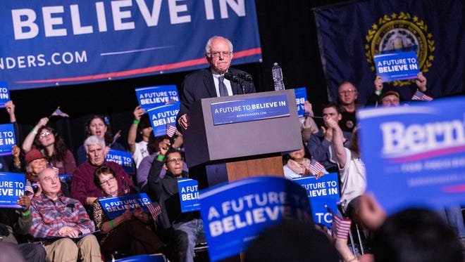 Bernie Sanders speaks at a rally at the Colonial Theater on Feb. 2, 2016, in Keene, N.H.
