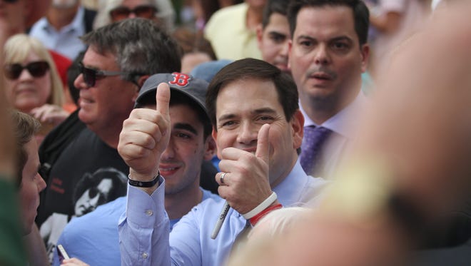 Republican Presidential candidate Marco Rubio greets supporters at Yabba Island Grill in Naples on Friday, March 11, 2016.