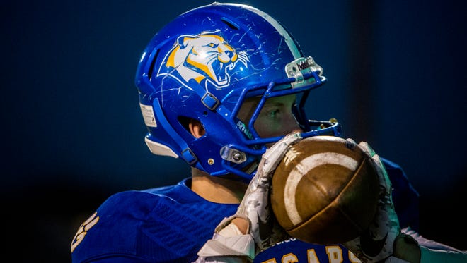 Goodpasture Christian School player Gabe Corley warms up before the game against Harpeth High School.