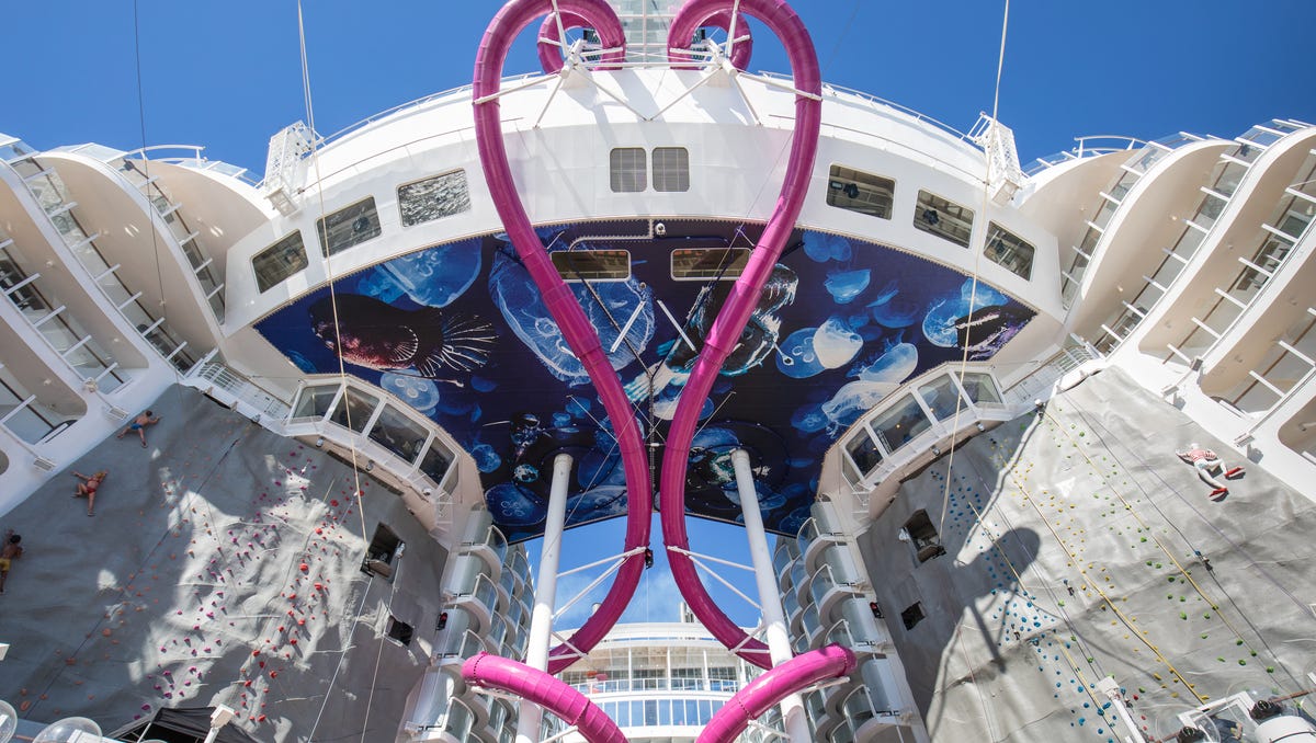 Among amusements, Symphony features the tallest slide at sea, called Ultimate Abyss.