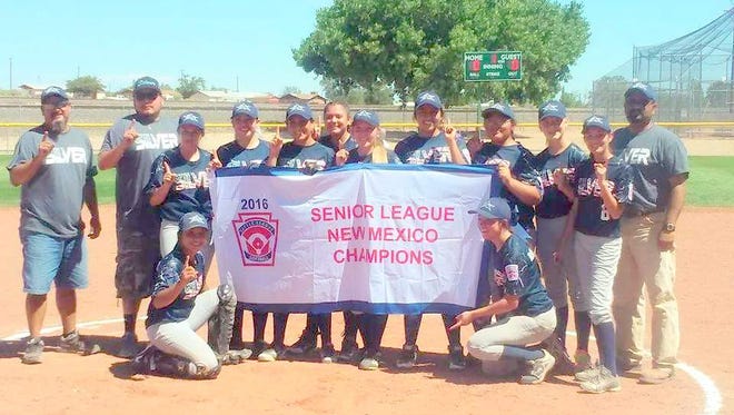 The Silver All-Stars celebrate after winning the Senior League New Mexico State Championship.