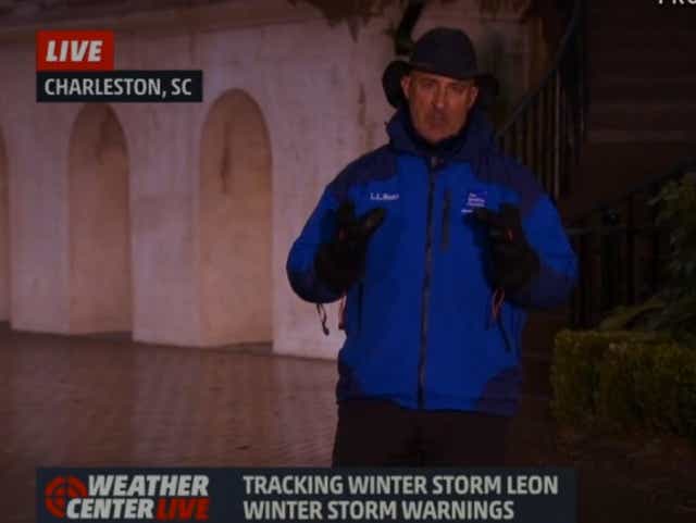 Weatherman Jim Cantore Knees Man While On Air