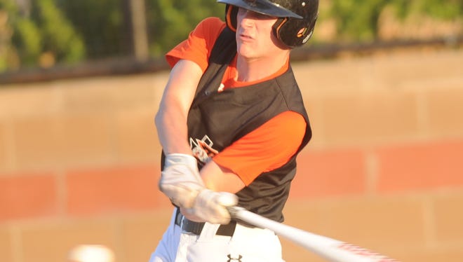 Ira's Brayden White hits an RBI single in the third inning. The Bulldogs scored eight runs in the inning for a 10-1 lead over Baird. Ira won the game 16-1 in five innings Thursday, May 10, 2018 to take a 1-0 lead in the best-of-three Region I-1A second-round playoff series at Hawley. Ira swept the series with a 10-0 victory in Game 2 the next day in Brownwood.