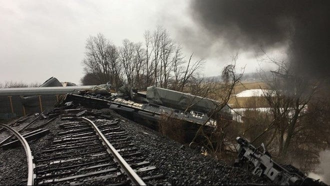 A train derailed Thursday, Feb. 15, 2018, near the East Main Road intersection in Attica.