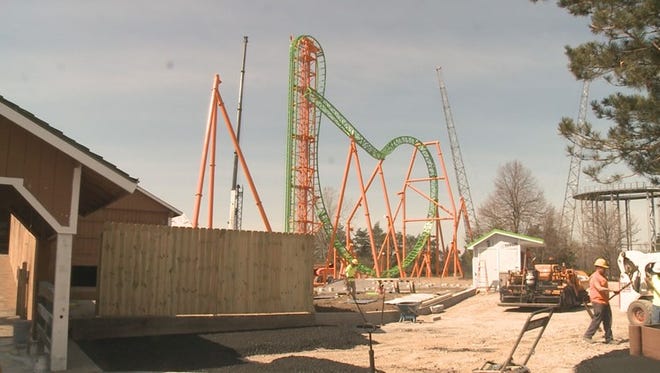 Darien Lake's new Tantrum roller coaster, pictured under construction.