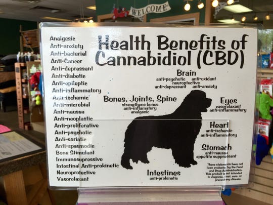 A sign on a display at a Denver-area pet store lists