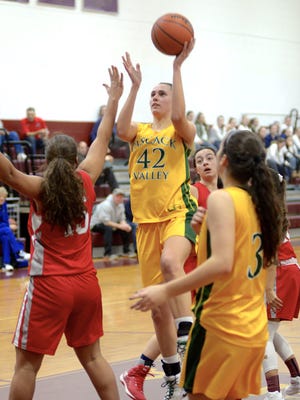 Pascack Valley junior guard Kelly Petro goes for a basket in Pascack Valley's 73-33 win over Fair Lawn on Sunday. The game was one of seven played in the Hoops 4 Autism benefit at Dwight Morrow.