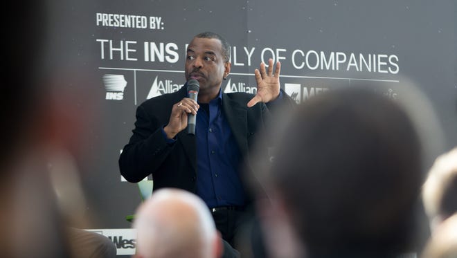 Actor, director and writer LeVar Burton speaks Thursday, March 5, 2015, during Celebrate! Innovation Week at the Des Moines Area Community College West Des Moines campus.