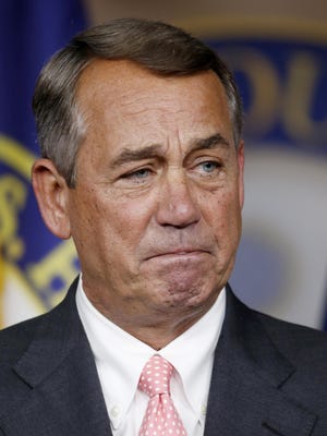 House Speaker John Boehner of Ohio listens to a question during a news conference on Capitol Hill in Washington, Friday, Sept. 25, 2015. In a stunning move, Boehner informed fellow Republicans on Friday that he would resign from Congress at the end of October, stepping aside in the face of hardline conservative opposition that threatened an institutional crisis. (AP Photo/Steve Helber)