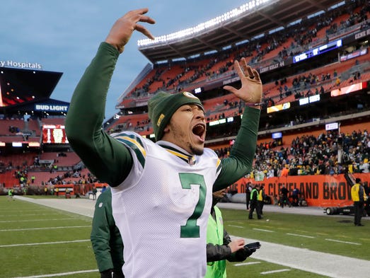 Green Bay Packers quarterback Brett Hundley (7) reacts