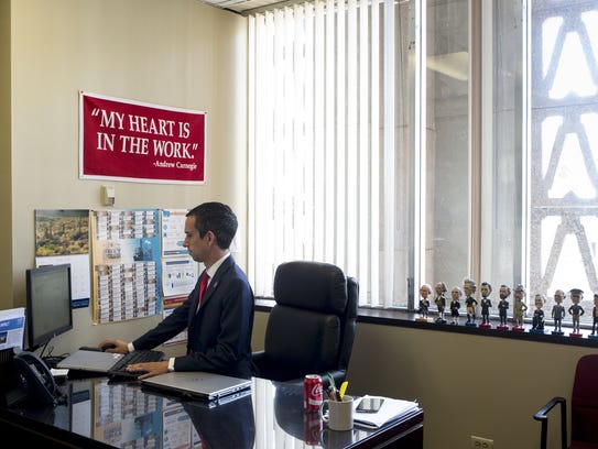 State Sen. Sean Bowie works in his office at the Arizona