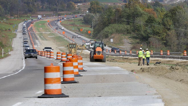 Construction work continues on Indiana State Road 37 south of Martinsville and north of Bloomington Monday, Oct 17, 2016, afternoon in Morgan County.