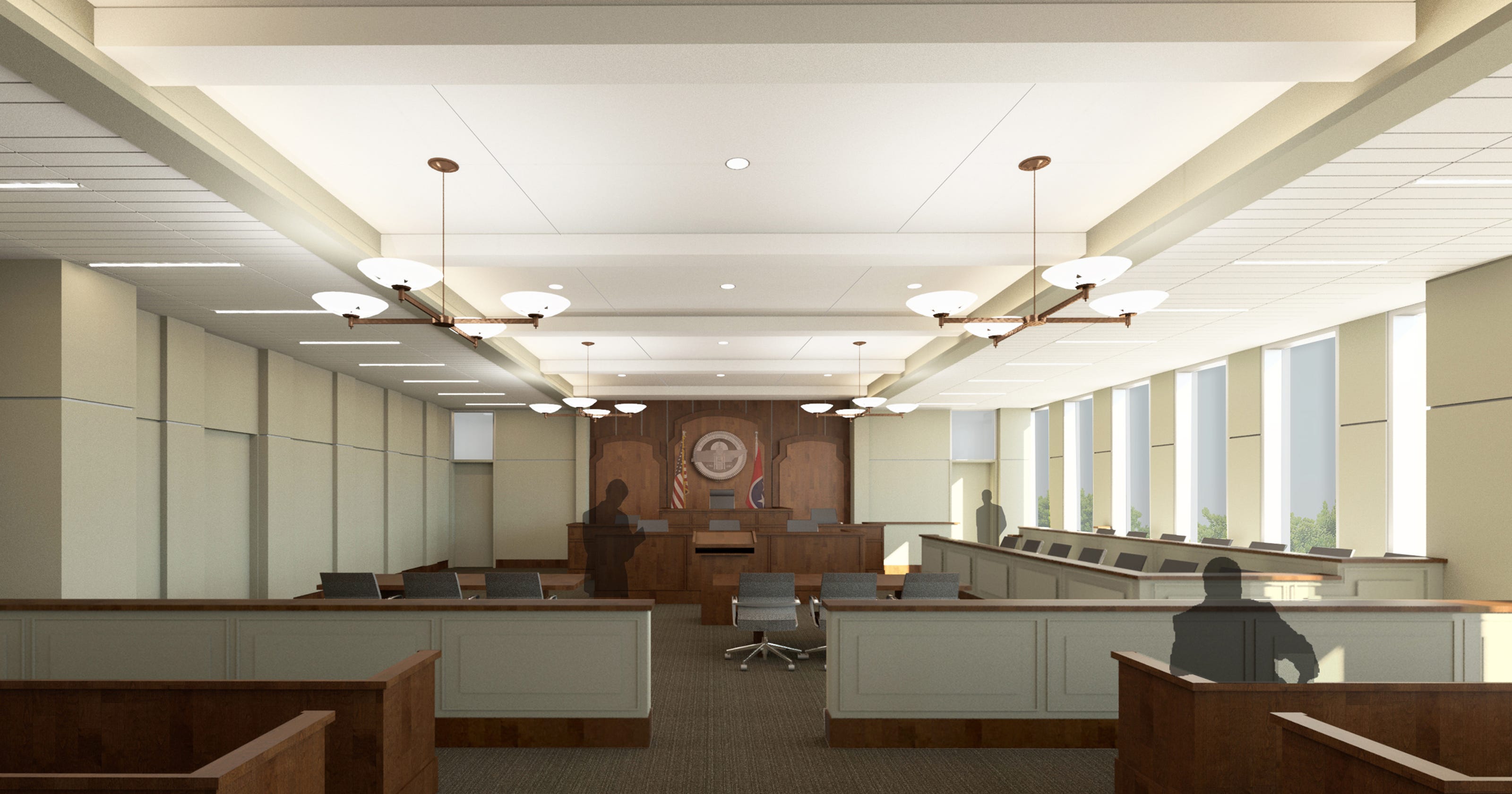 Judges glimpse mockup courtroom