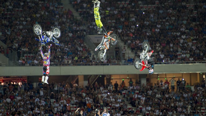 Sometimes so many Nitro Circus performers are in the air at the same time, it’s amazing they don’t crash into each other.