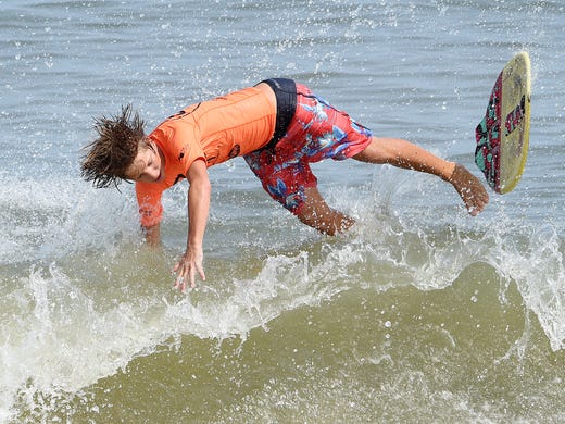 SKIMBOARDING CHAMPIONSHIPS: Lucas Fink competes in the Junior Men's Division at the Zap Amateur Skimboarding World Championships in Dewey Beach on Saturday and Sunday.