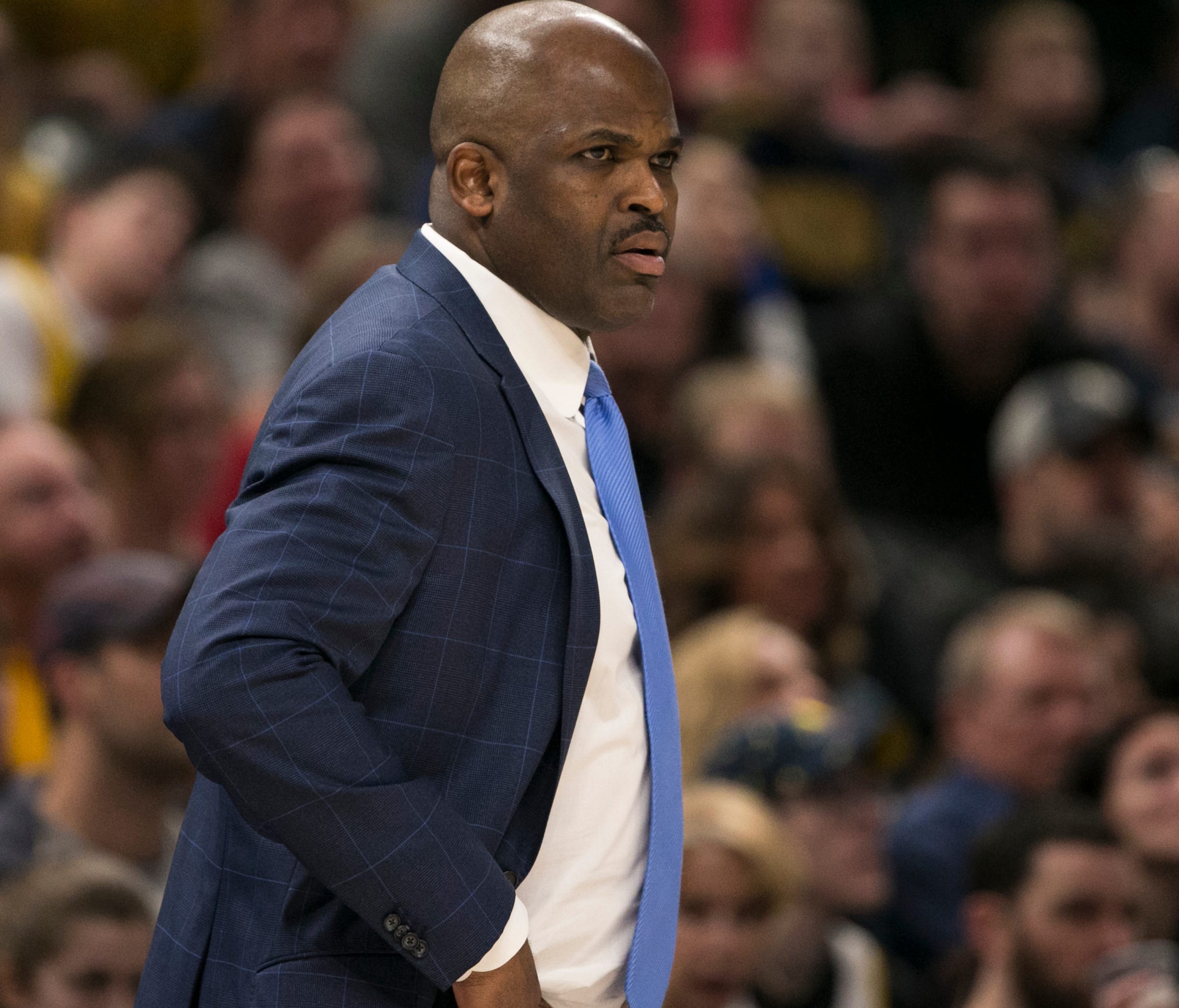 Nate McMillan, Head Coach of Indiana, Miami Heat at Indiana Pacers, Bankers Life Fieldhouse, Indianapolis, Sunday, March 25, 2018. Pacers won 113-107 in overtime.