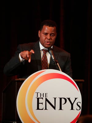 Michael Chatman, president and CEO of the Cape Coral Community Foundation, addresses attendees at the inaugural Excellence in Nonprofit Performance Yearly Awards (ENPYs) ceremony which was held Wednesday, October 18, 2017 at the Crowne Plaza Bell Tower. The ENPY's mission is to recognize the efforts of Southwest Florida nonprofit organizations and the individuals that serve them for their impact in our community.