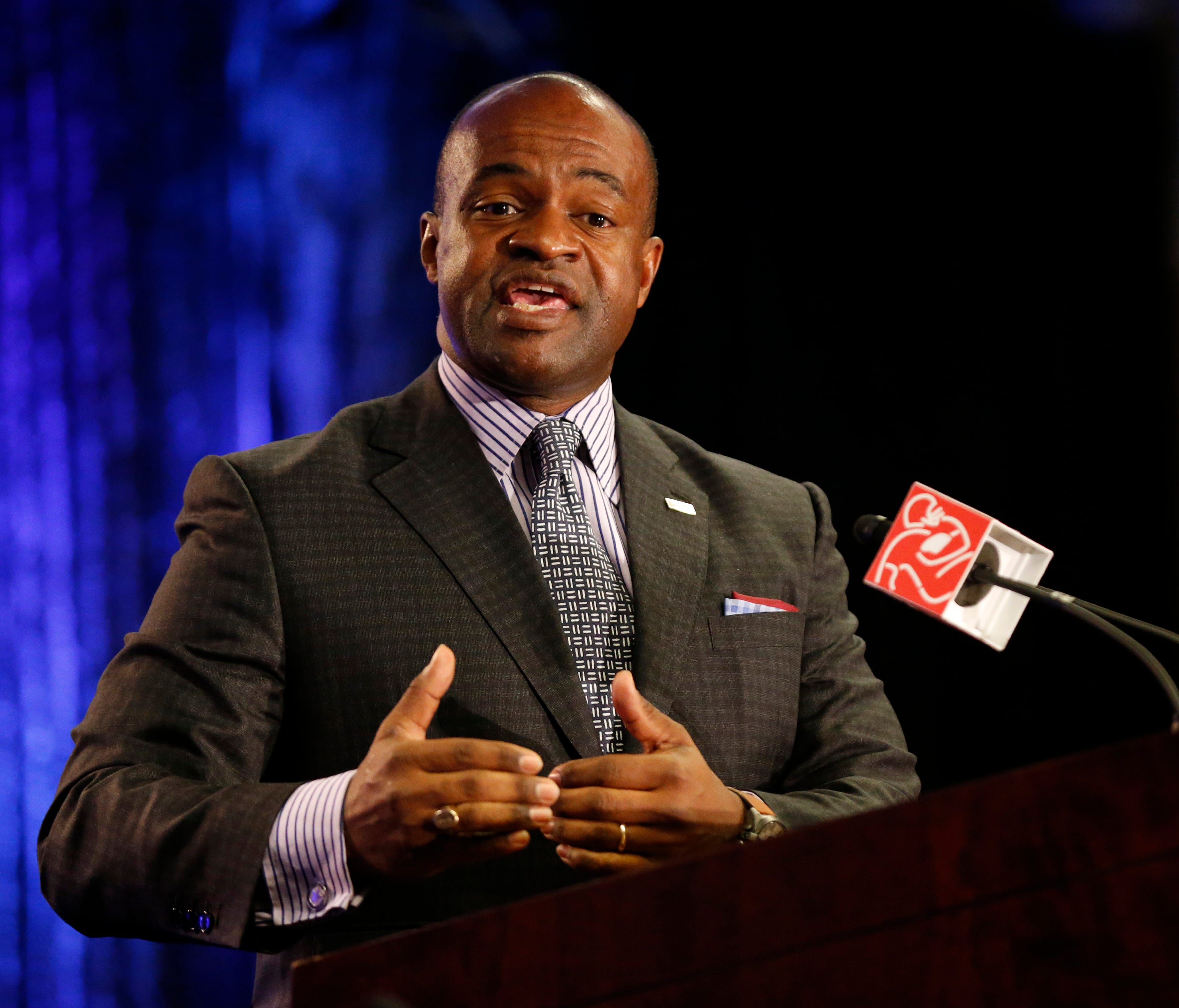 NFLPA executive director DeMaurice Smith speaks during a press conference at Phoenix Convention Center.
