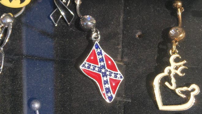 A Confederate Flag belly button ring sold by a vendor at the Indiana State Fair.